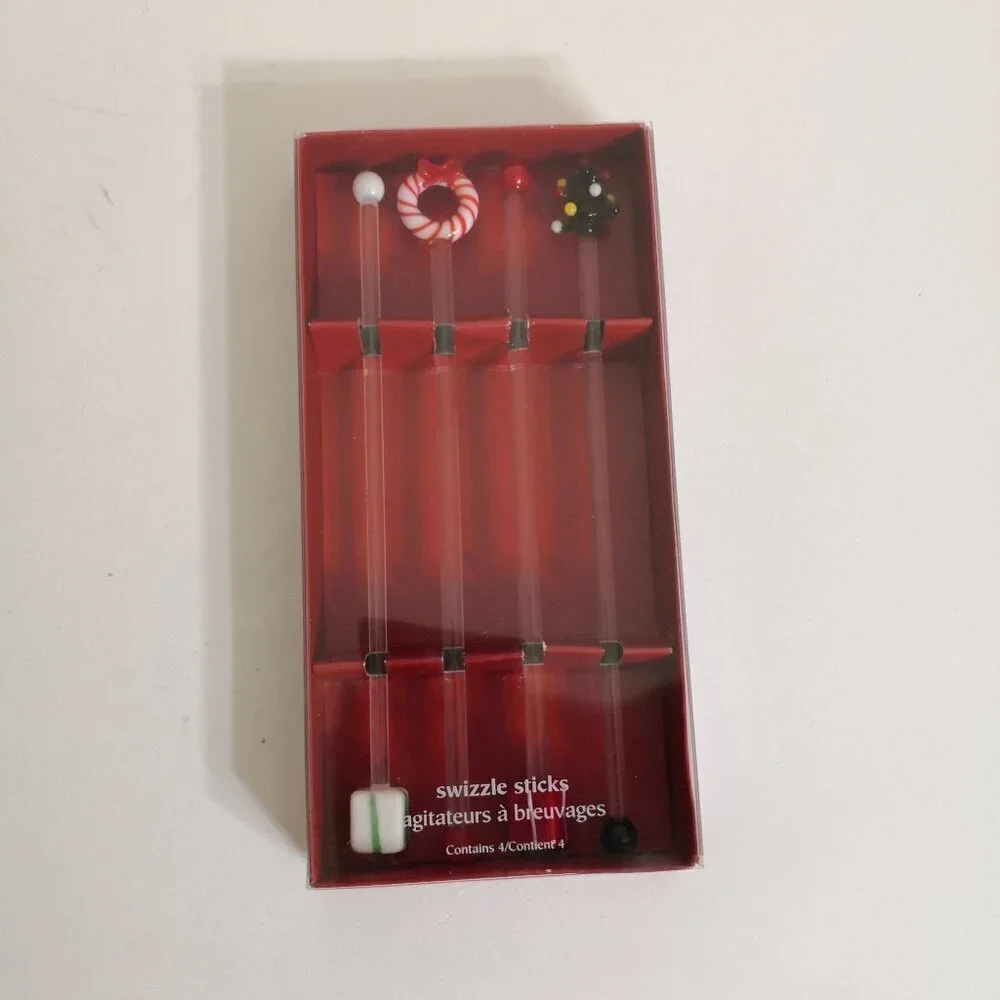 Pier 1 Christmas Swizzle Sticks Glass
